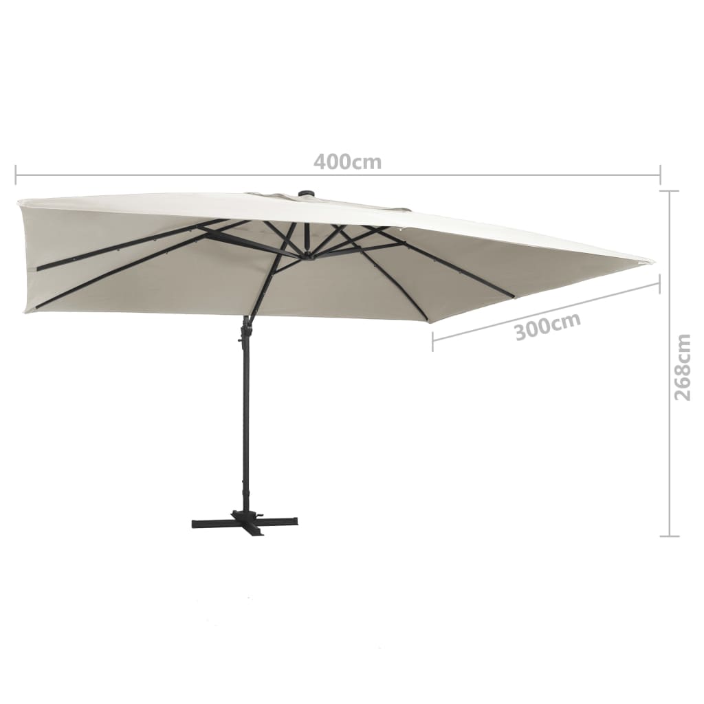 Konzolni vrtni suncobran LED sa stupom 400x300 cm boja pijeska