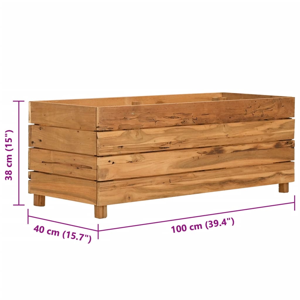 Povišena gredica 100 x 40 x 38 cm reciklirana tikovina i čelik
