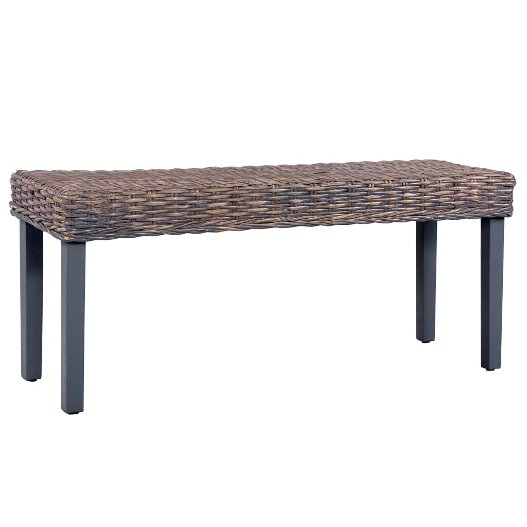 Klupa siva 110 cm prirodni ratan kubu i masivno drvo mahagonija