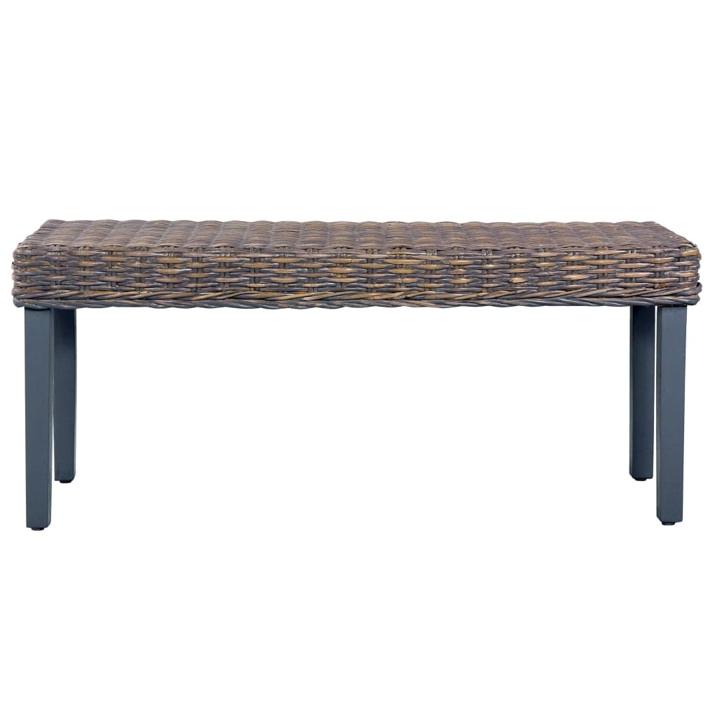 Klupa siva 110 cm prirodni ratan kubu i masivno drvo mahagonija
