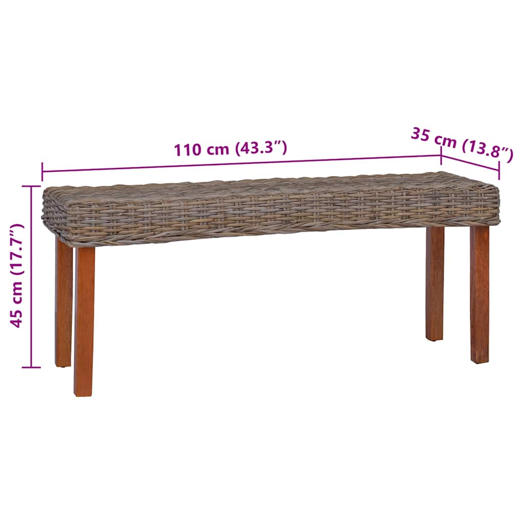 Klupa 110 cm od prirodnog ratana kubu i masivnog drva mahagonija