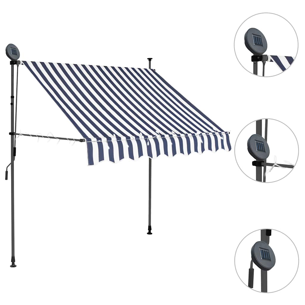 Tenda na ručno uvlačenje s LED svjetlima 150 cm plavo-bijela
