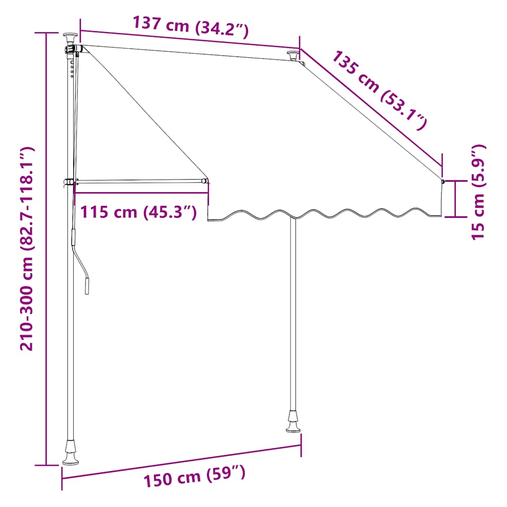 Tenda na ručno uvlačenje s LED svjetlima 150 cm plavo-bijela