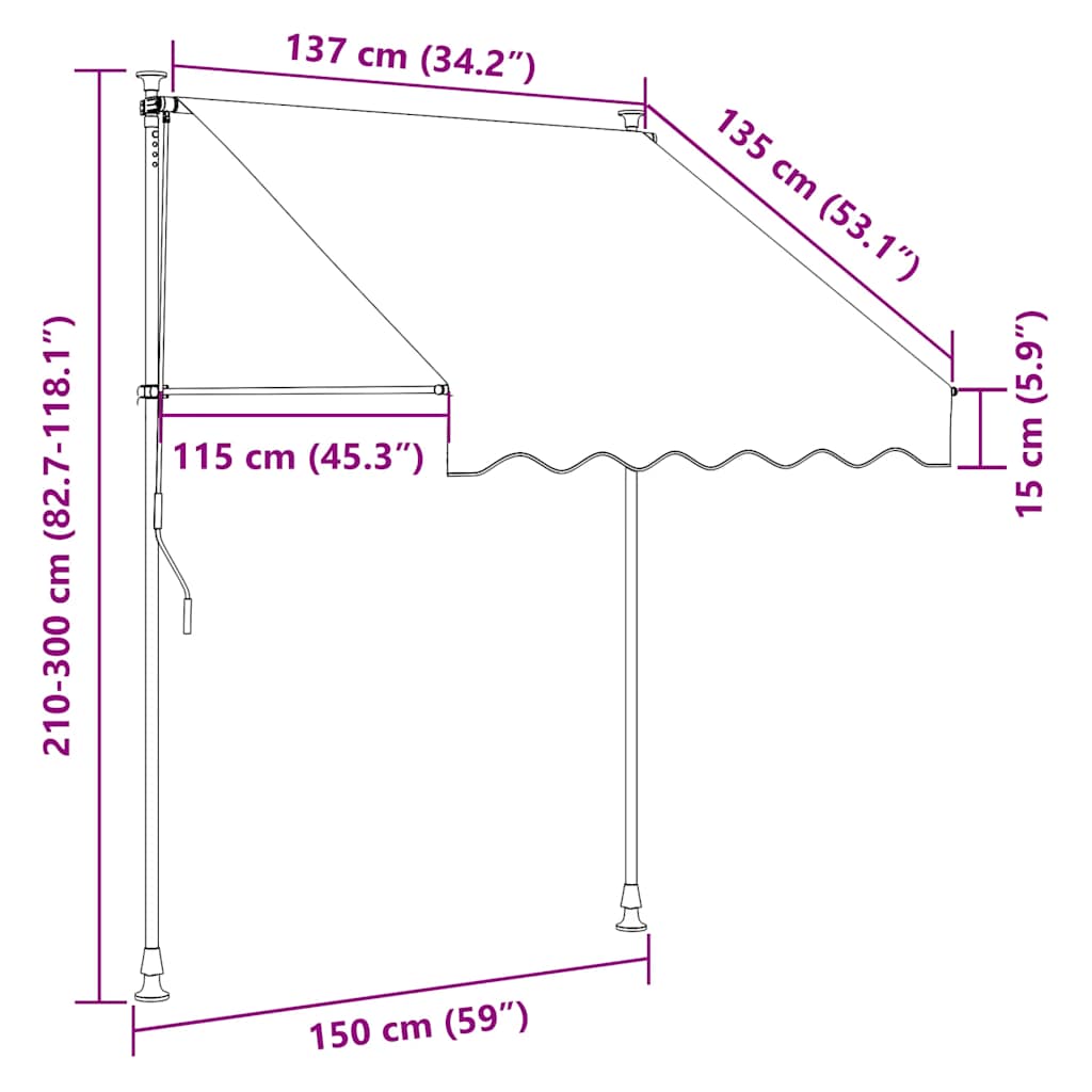 Tenda na ručno uvlačenje s LED svjetlima 150 cm žuto-plava