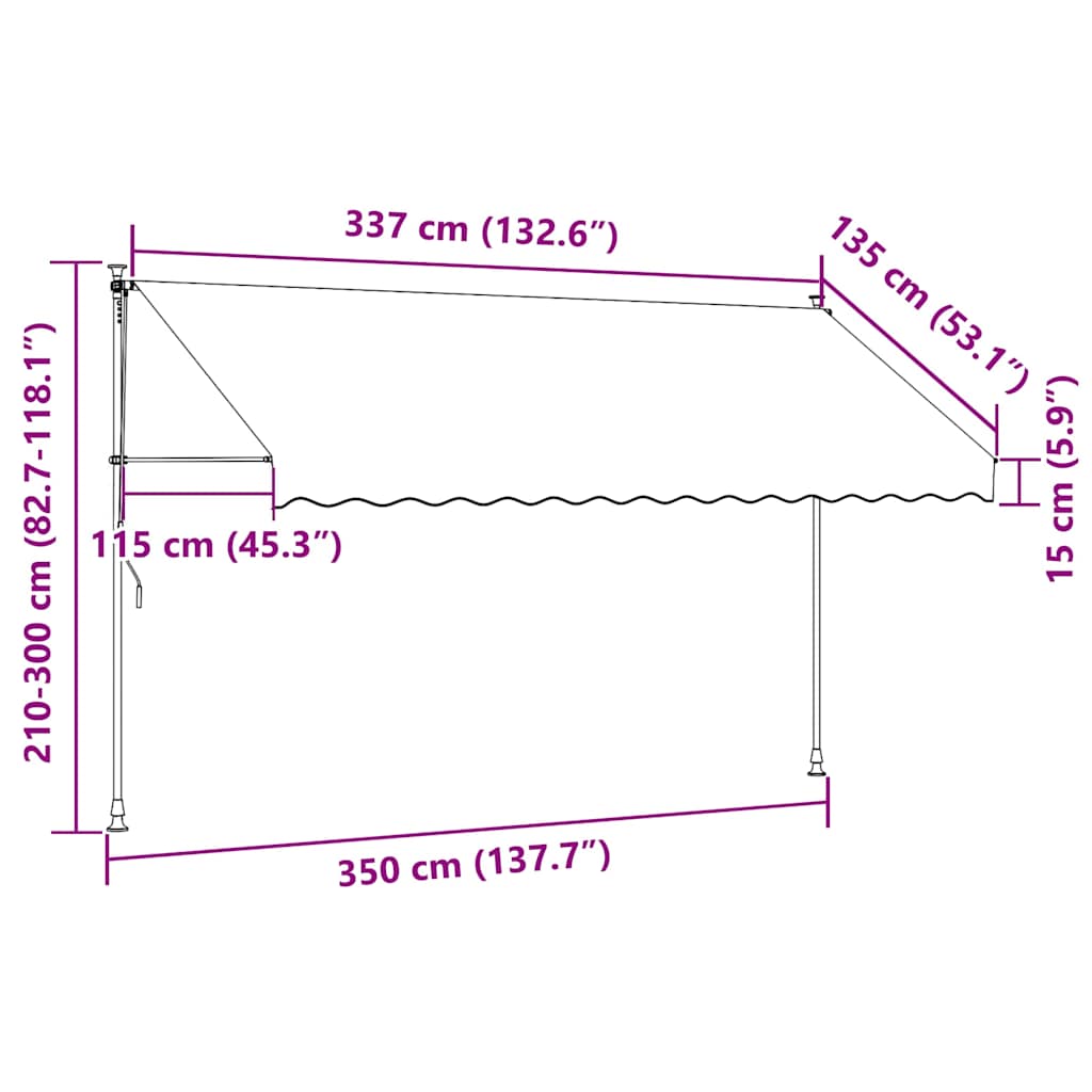 Tenda na ručno uvlačenje LED 350 cm bijelo-narančasta