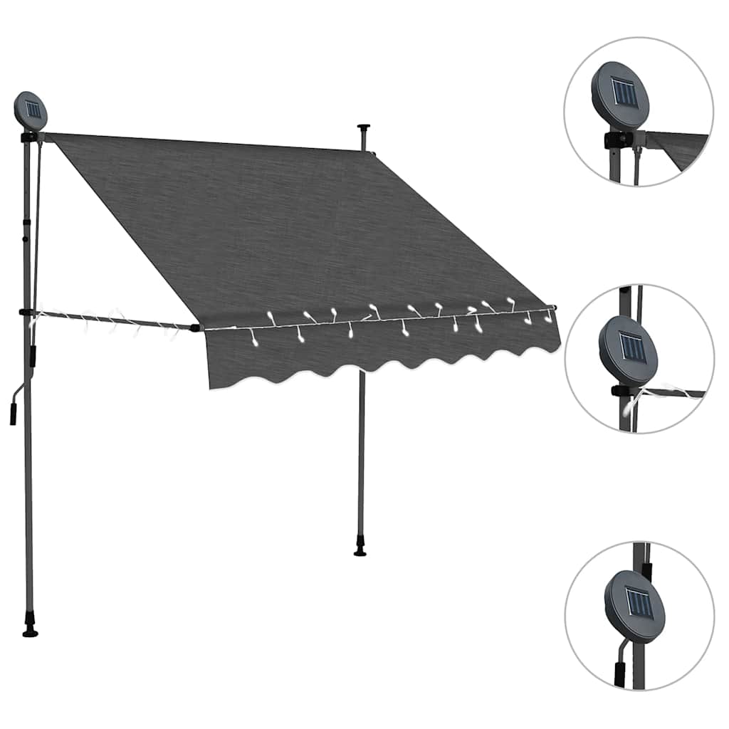 Tenda na ručno uvlačenje s LED svjetlima 200 cm antracit