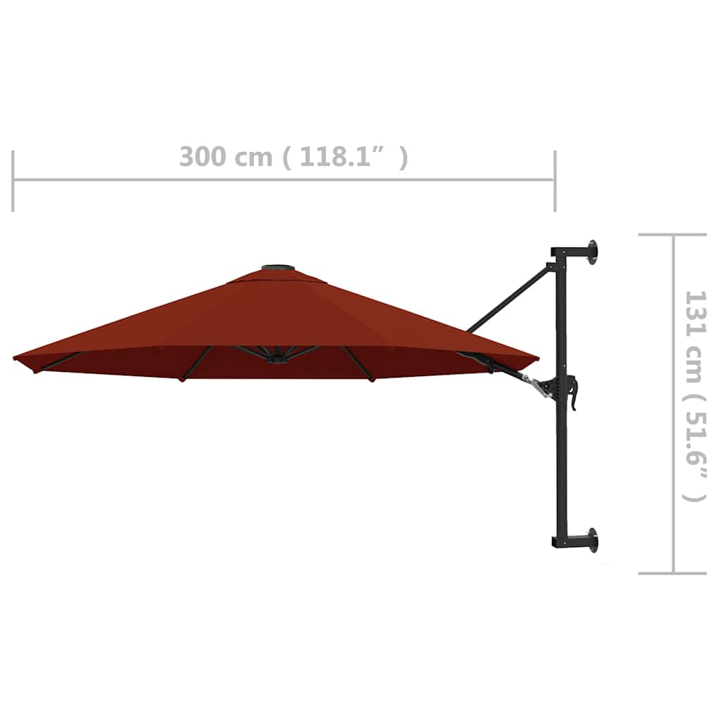 Zidni suncobran s metalnom šipkom 300 cm boja cigle