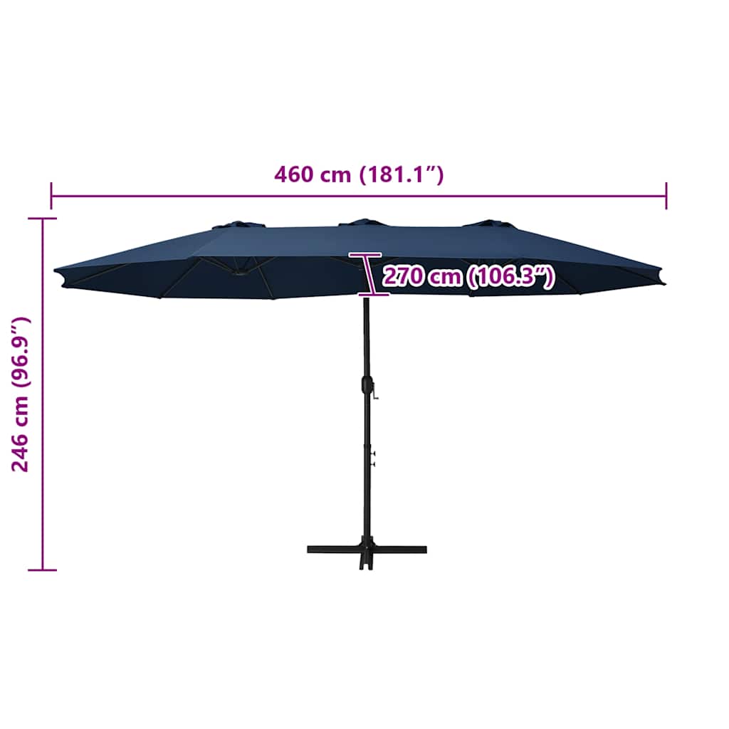 Vanjski suncobran s aluminijskim stupom 460 x 270 cm plavi