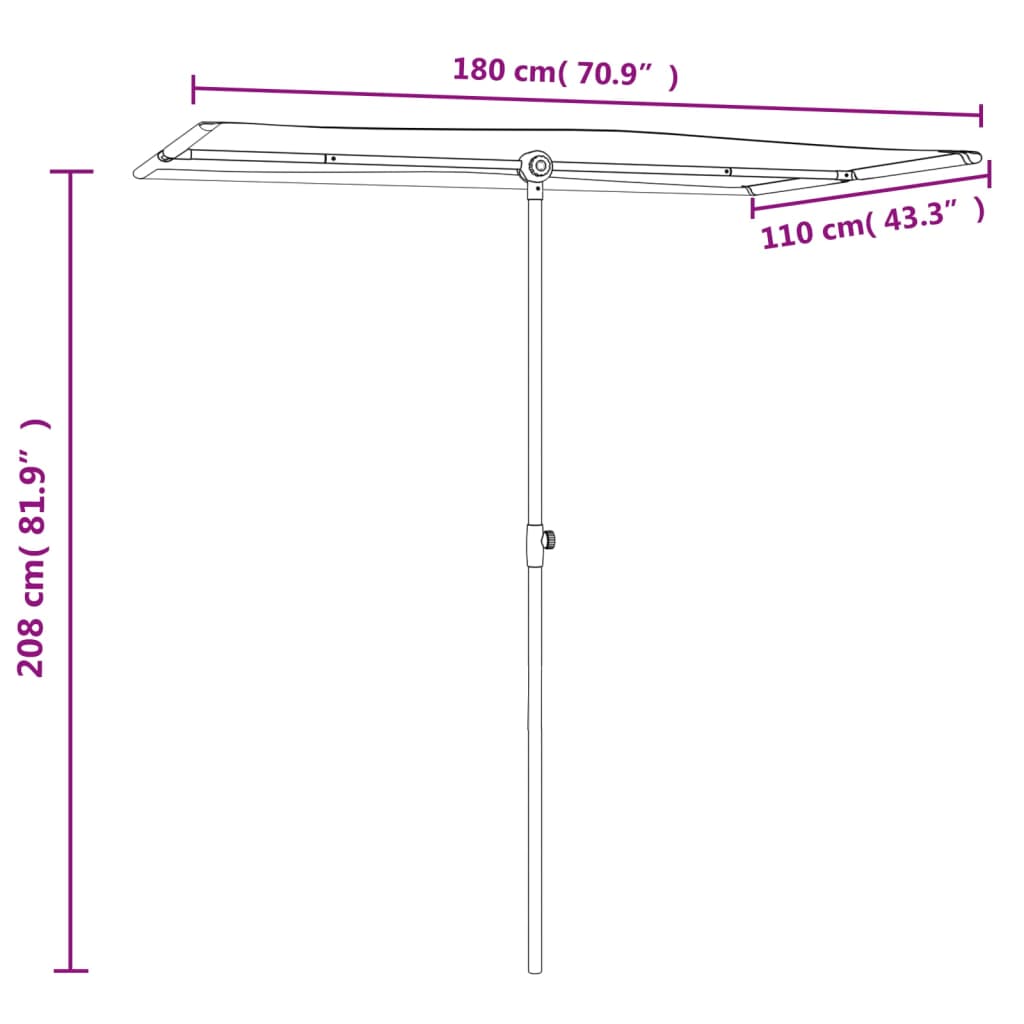 Vrtni suncobran s aluminijskim stupom 180 x 110 cm antracit