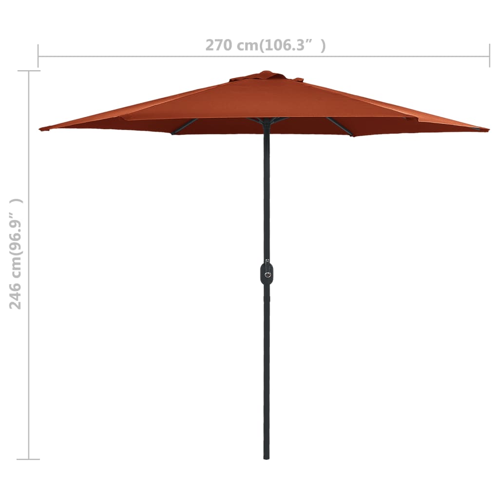 Vrtni suncobran s aluminijskim stupom 270 x 246 cm terakota