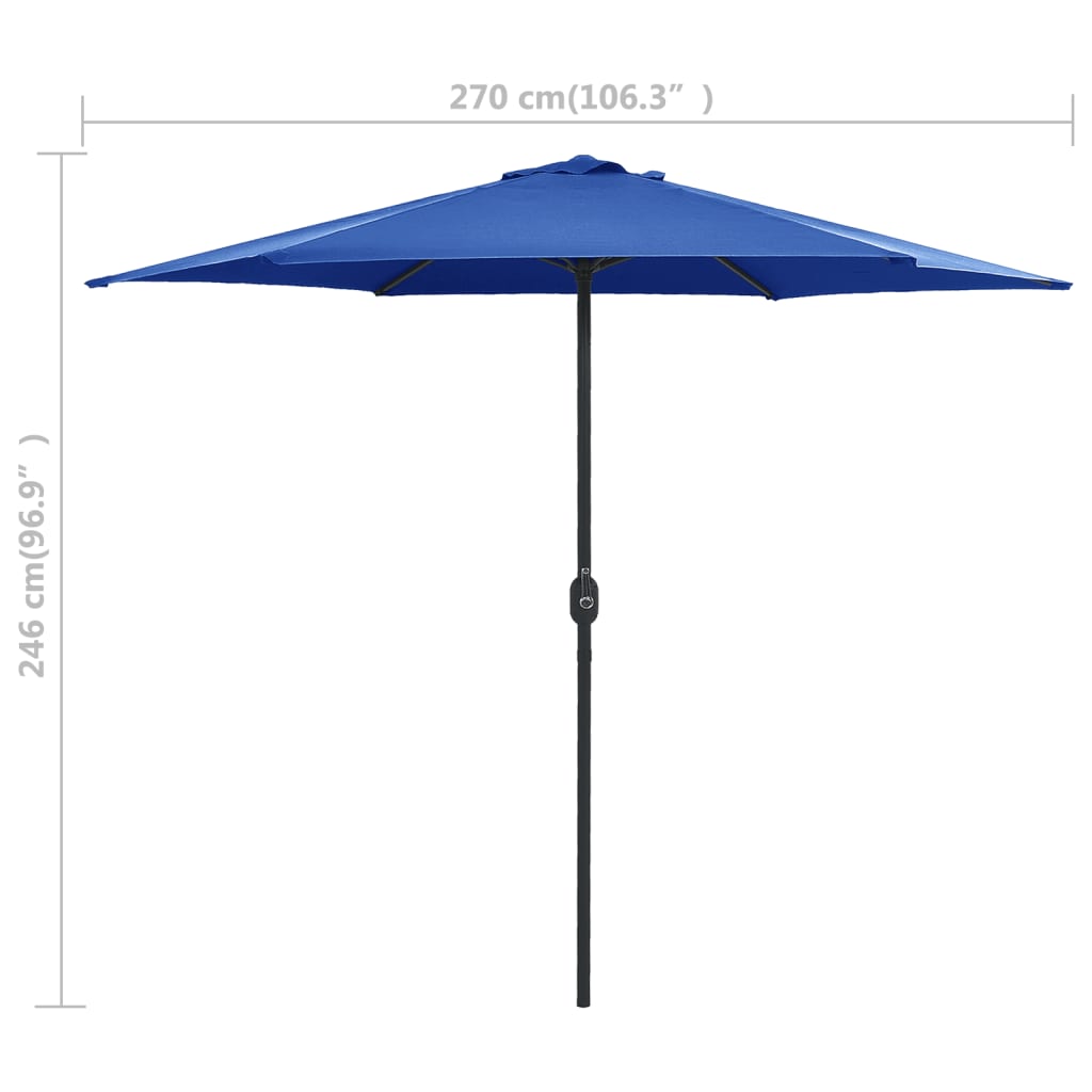 Vrtni suncobran s aluminijskim stupom 270 x 246 cm azurnoplavi