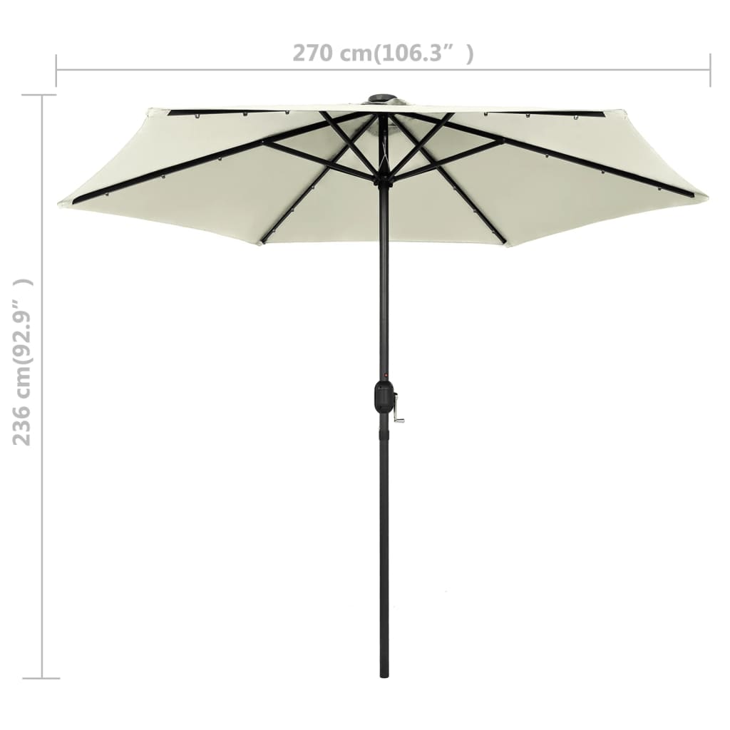 Vrtni suncobran LED s aluminijskim stupom 270 cm pijesak bijeli