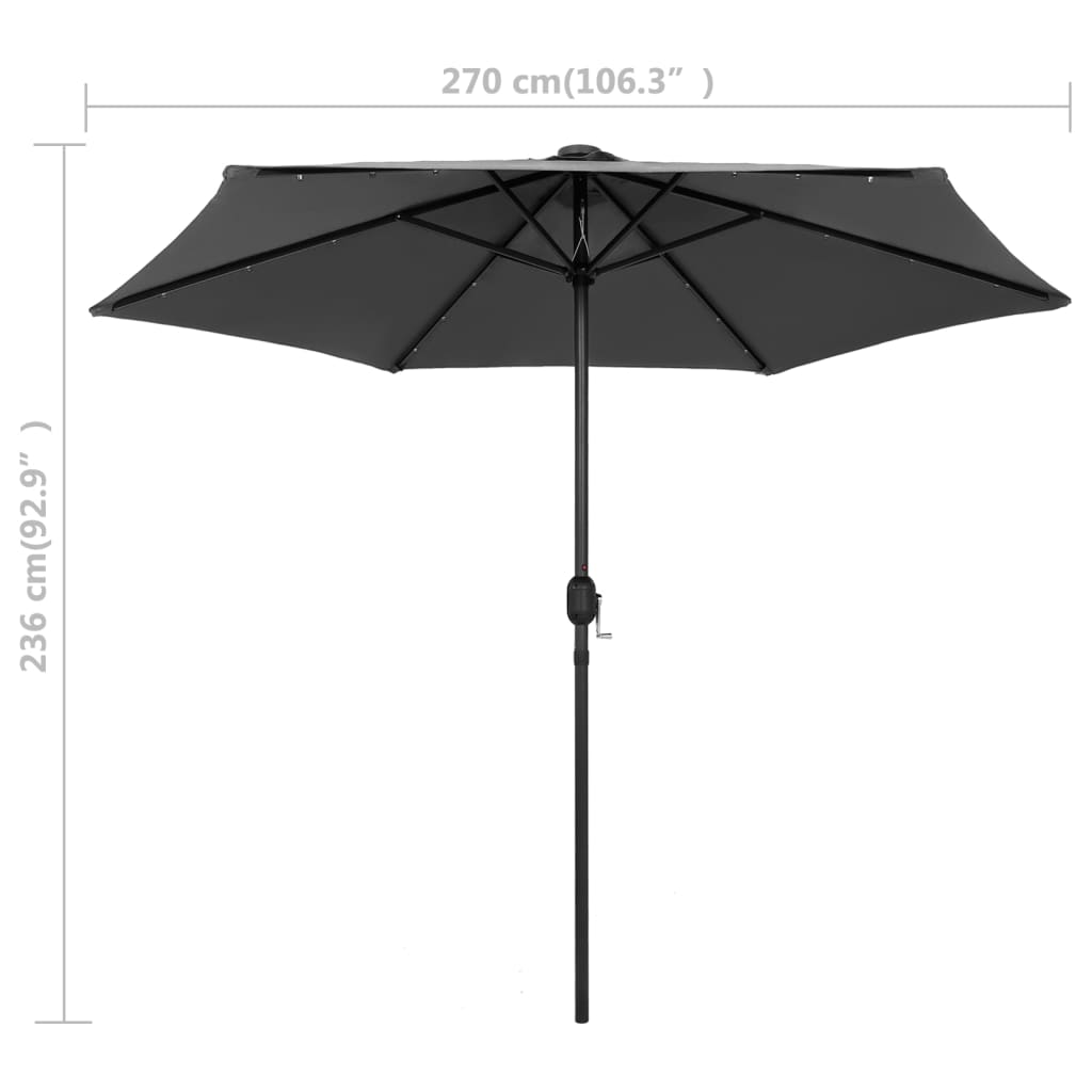 Vrtni suncobran LED s aluminijskim stupom 270 cm antracit
