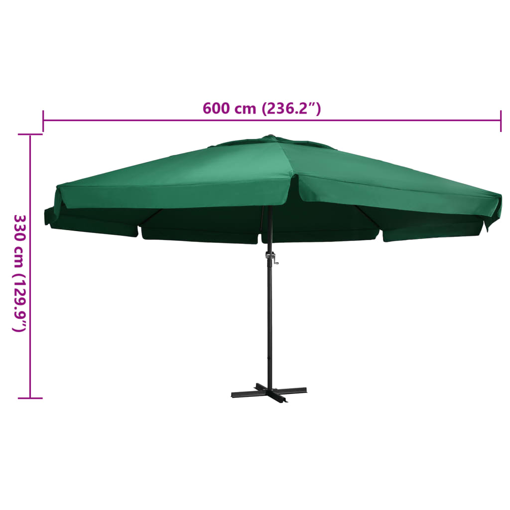Vrtni suncobran s aluminijskim stupom 600 cm zeleni