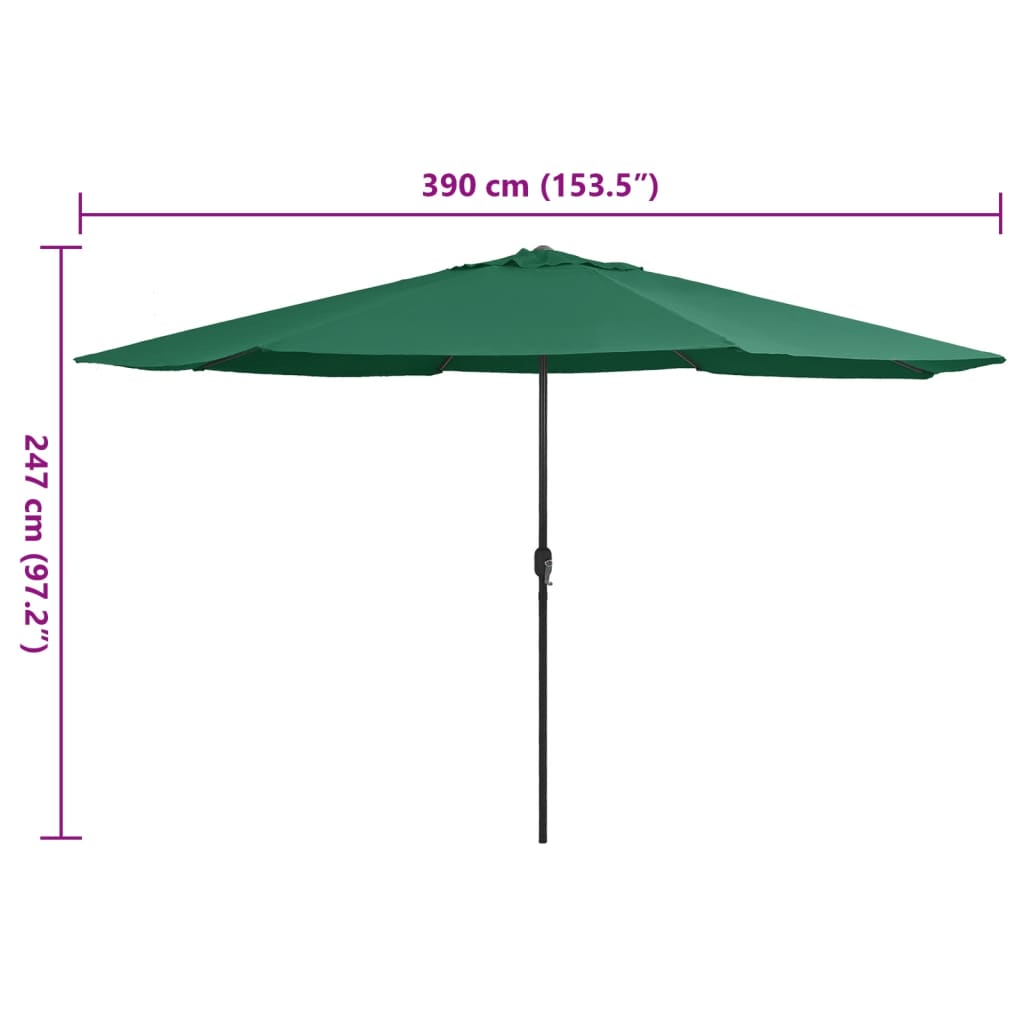 Vrtni suncobran s metalnim stupom 390 cm zeleni