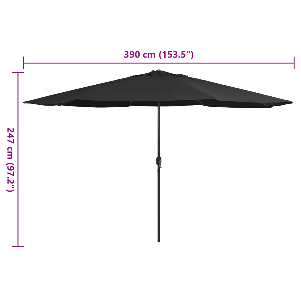 Vrtni suncobran s metalnim stupom 390 cm crni