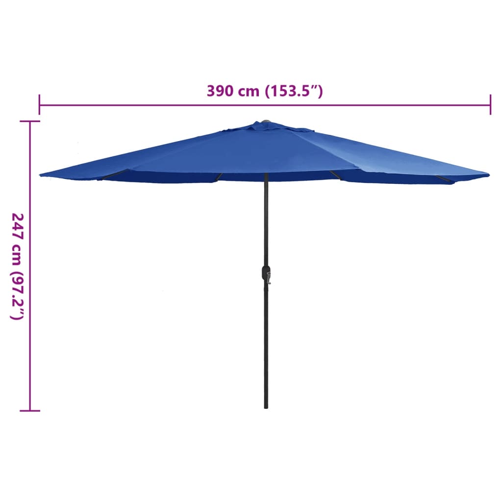 Vrtni suncobran s metalnim stupom 390 cm azurnoplavi