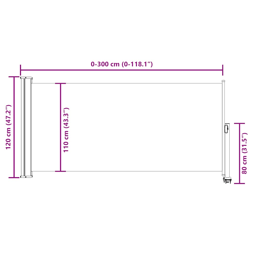Uvlačiva bočna tenda za terasu 120 x 300 cm smeđa
