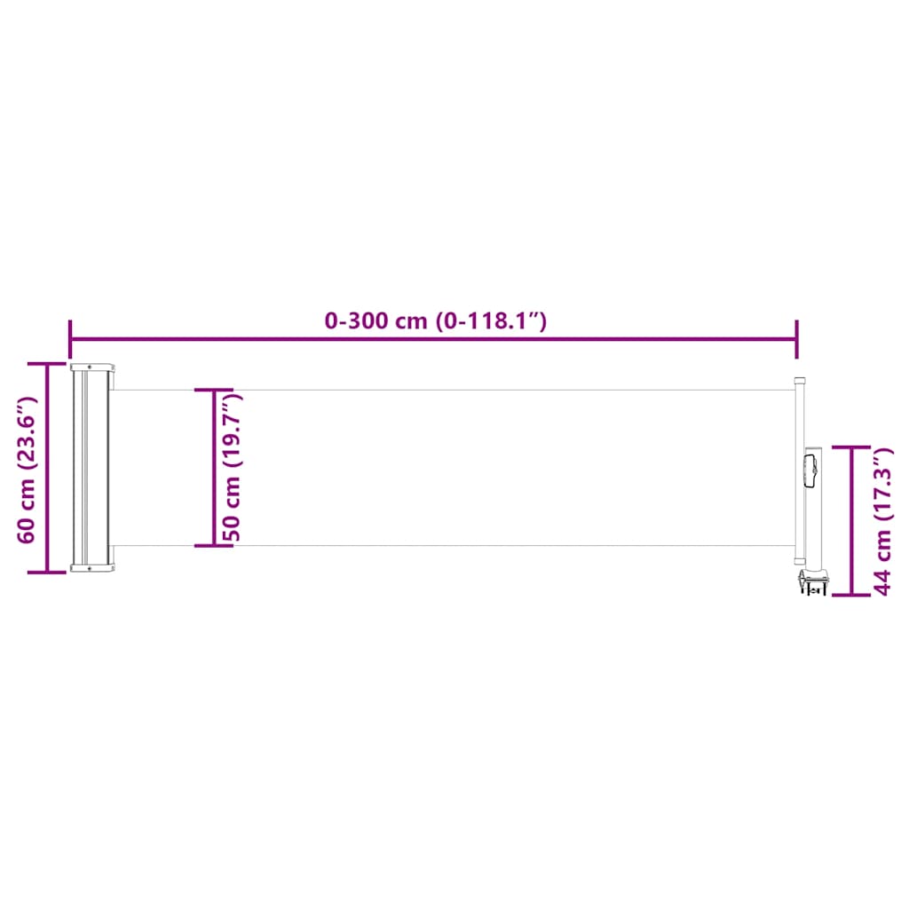 Uvlačiva bočna tenda za terasu 60 x 300 cm crna