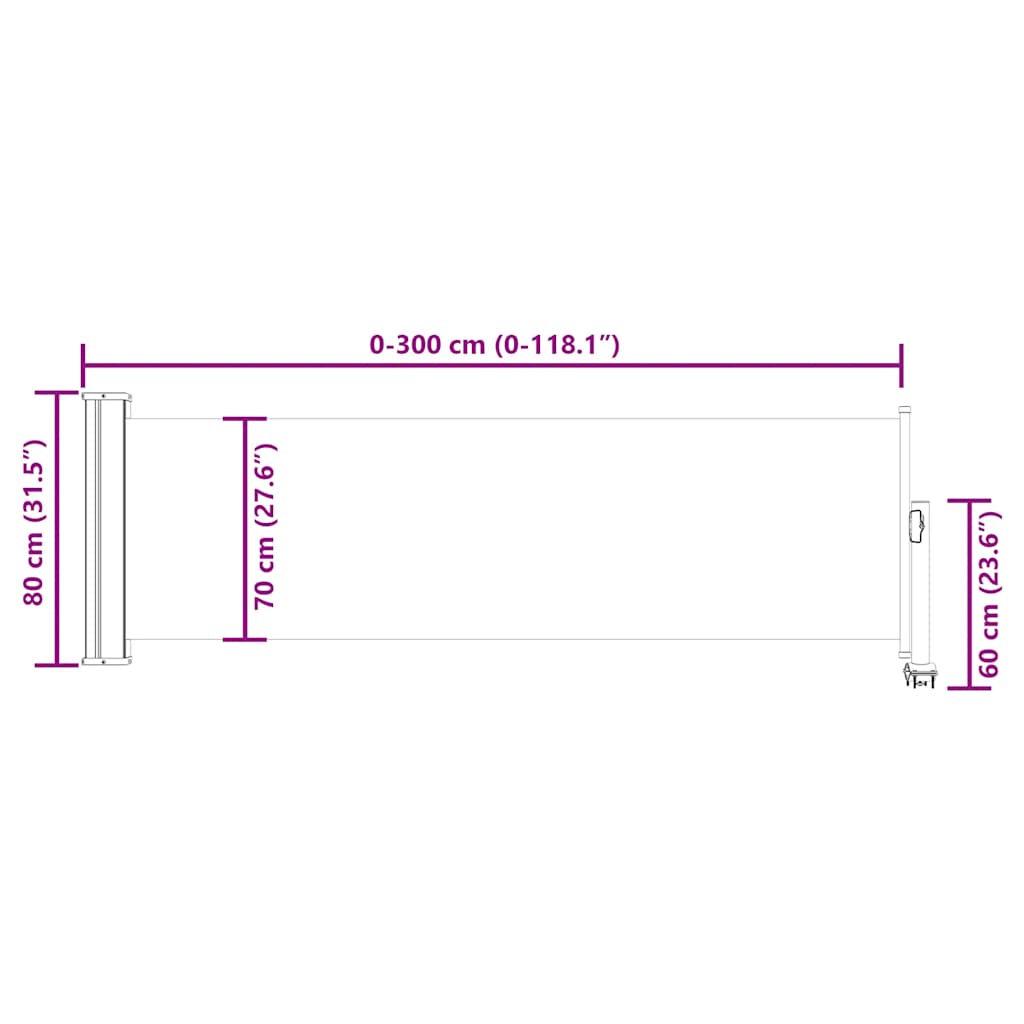 Uvlačiva bočna tenda za terasu 80 x 300 cm smeđa