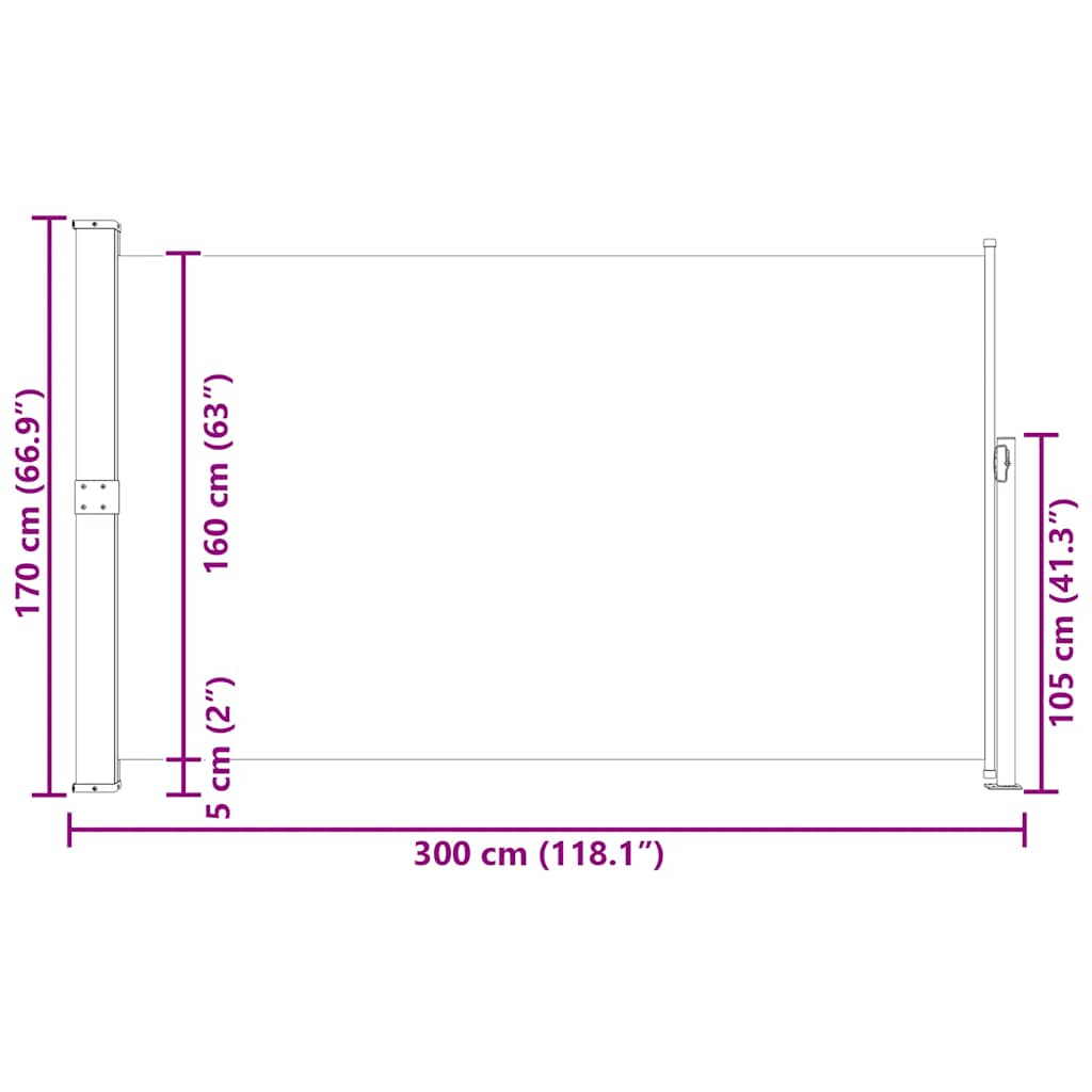 Uvlačiva bočna tenda za terasu 170 x 300 cm smeđa