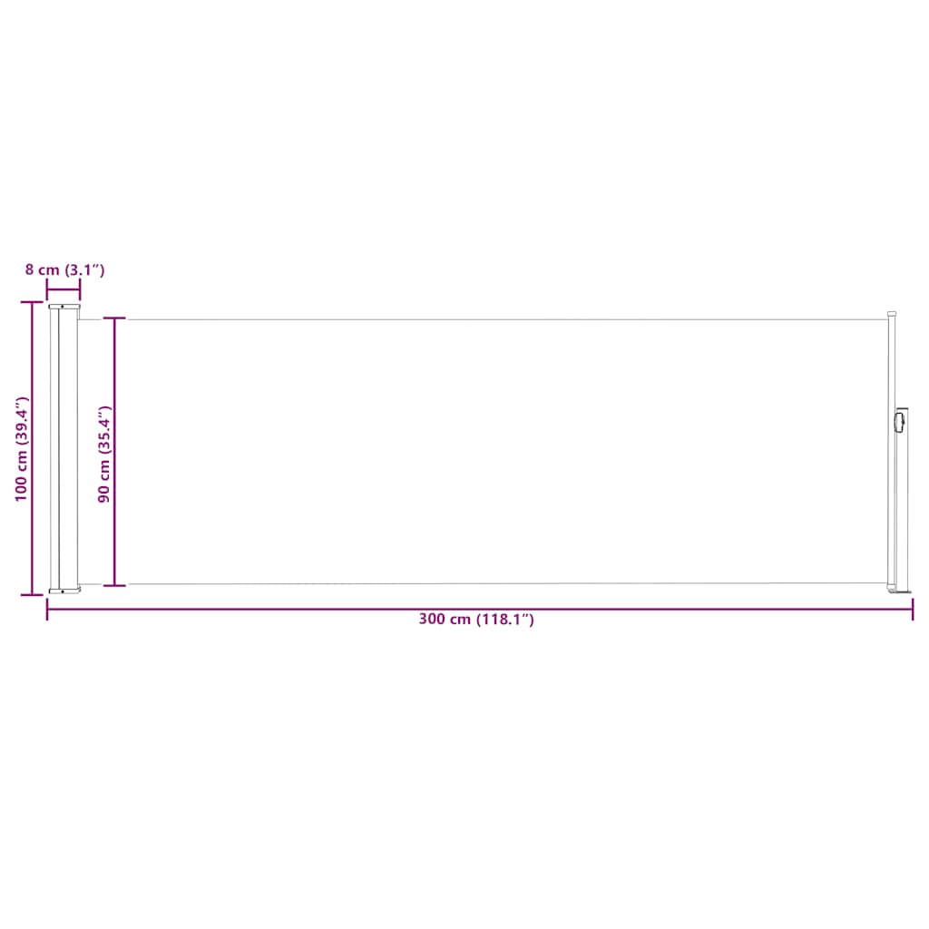 Uvlačiva bočna tenda za terasu 100 x 300 cm krem