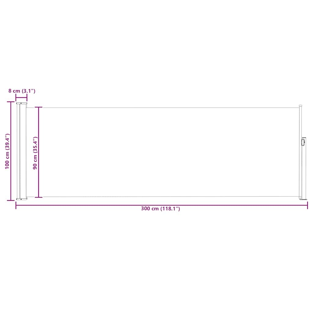 Uvlačiva bočna tenda za terasu 100 x 300 cm siva