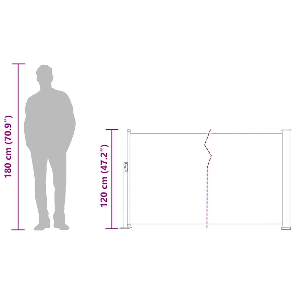 Uvlačiva bočna tenda za terasu 120 x 500 cm krem