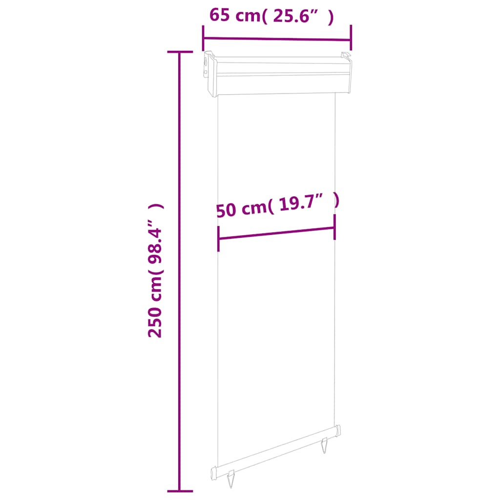 Balkonska bočna tenda 65 x 250 cm krem