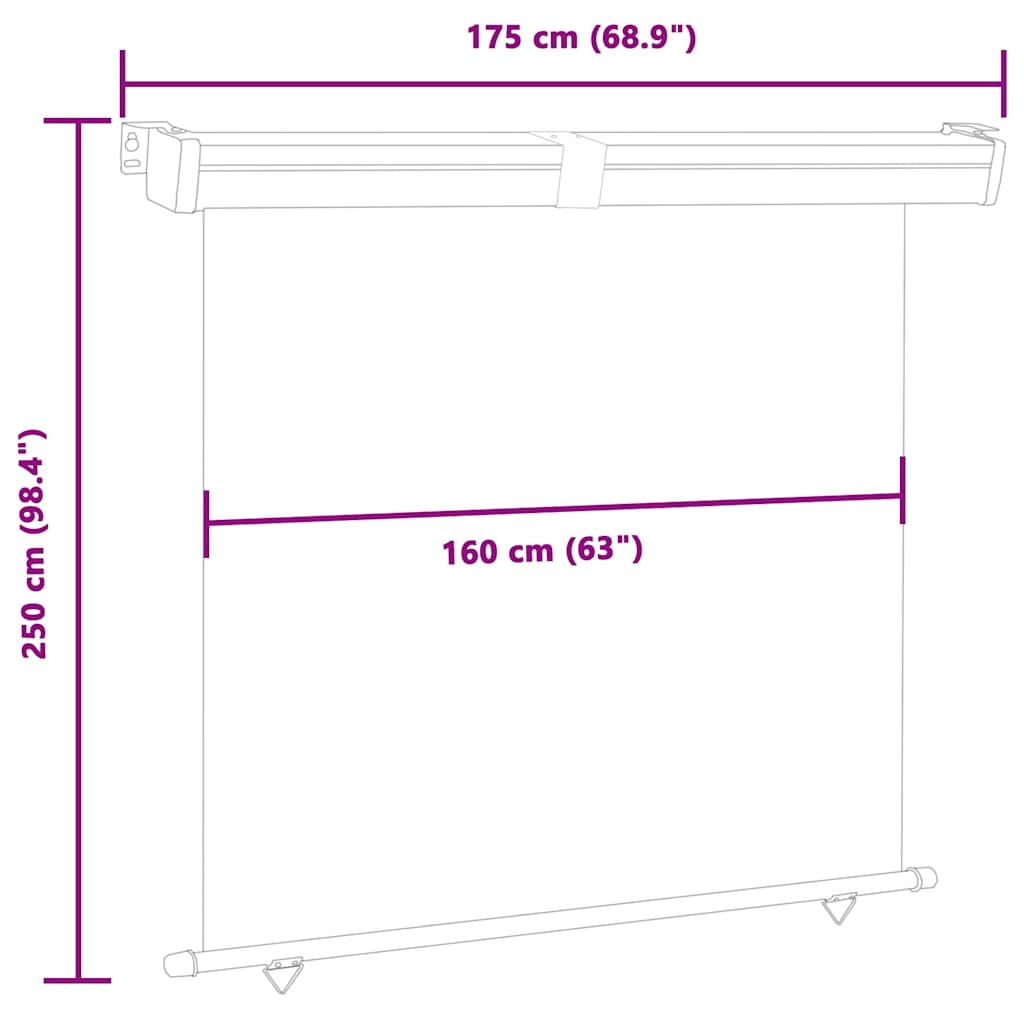 Balkonska bočna tenda 175 x 250 cm crna