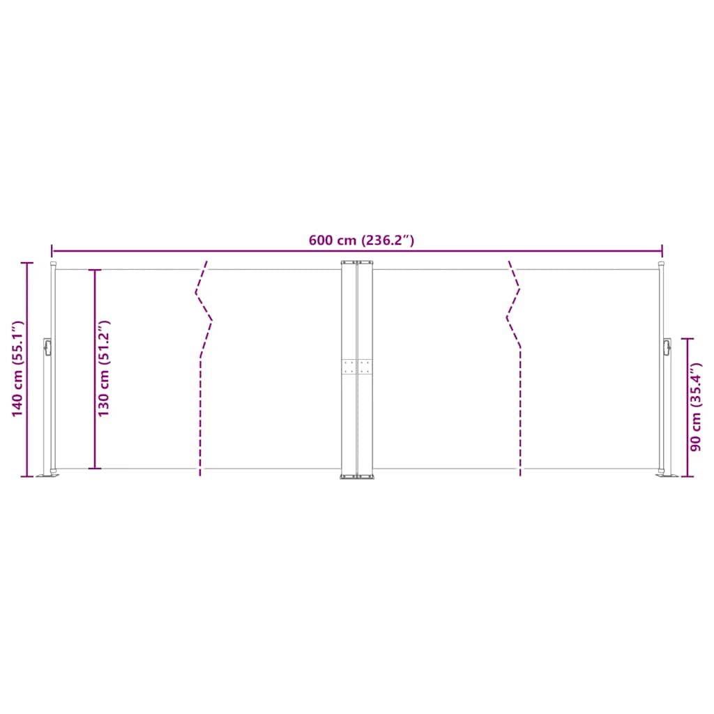 Uvlačiva bočna tenda 140 x 600 cm crvena