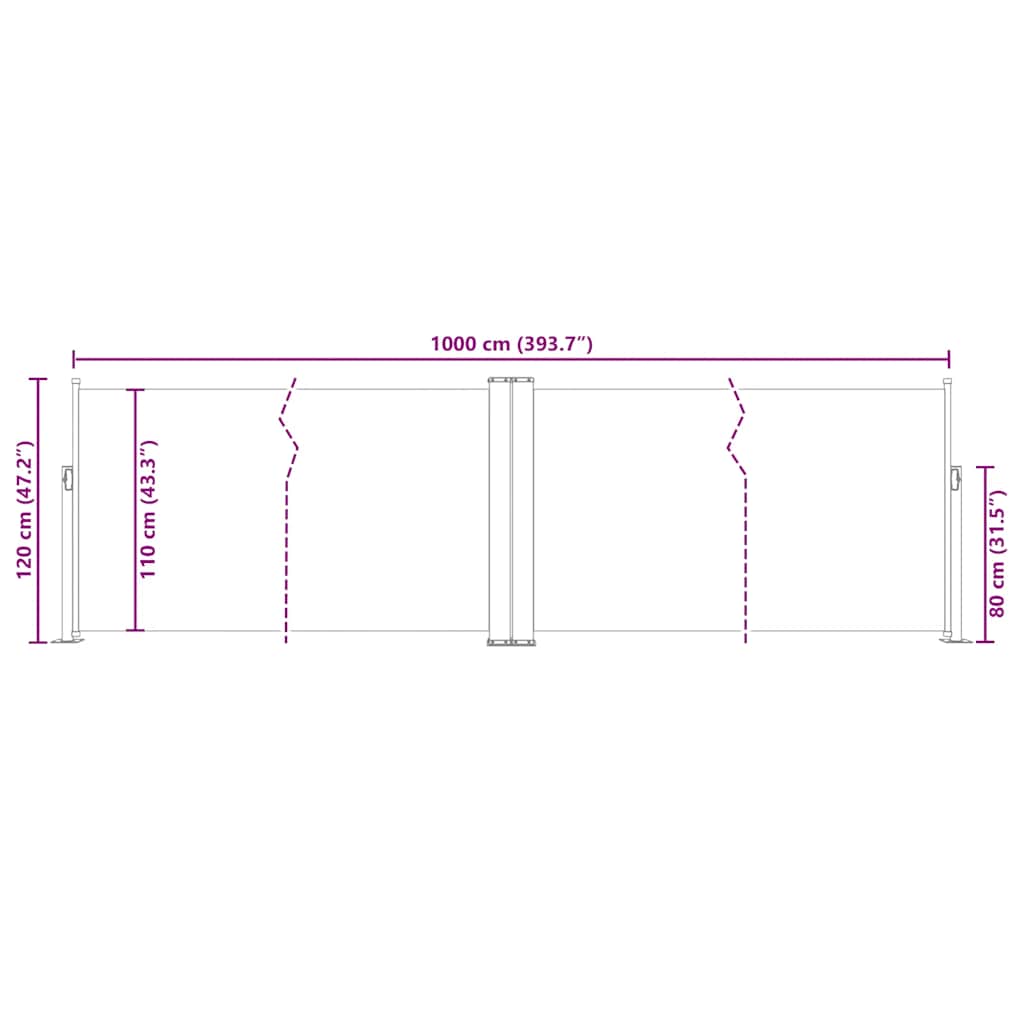 Uvlačiva bočna tenda 120 x 1000 cm crvena