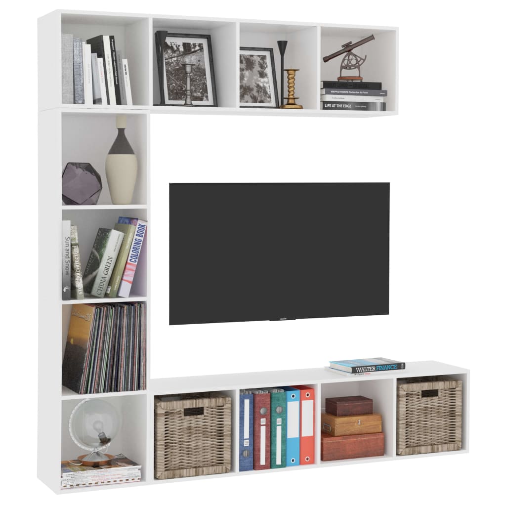 3-dijelni set ormarića za knjige/TV bijeli 180 x 30 x 180 cm