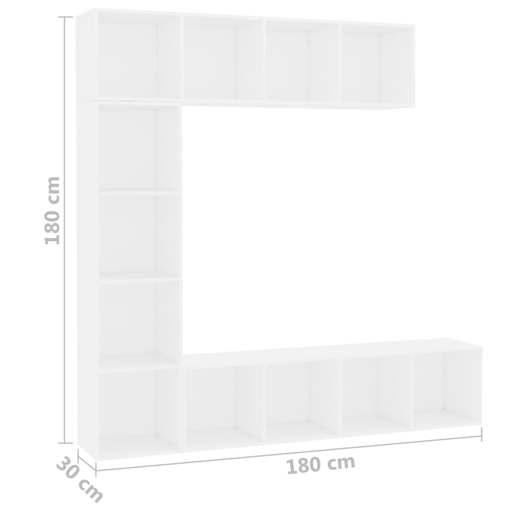 3-dijelni set ormarića za knjige/TV bijeli 180 x 30 x 180 cm
