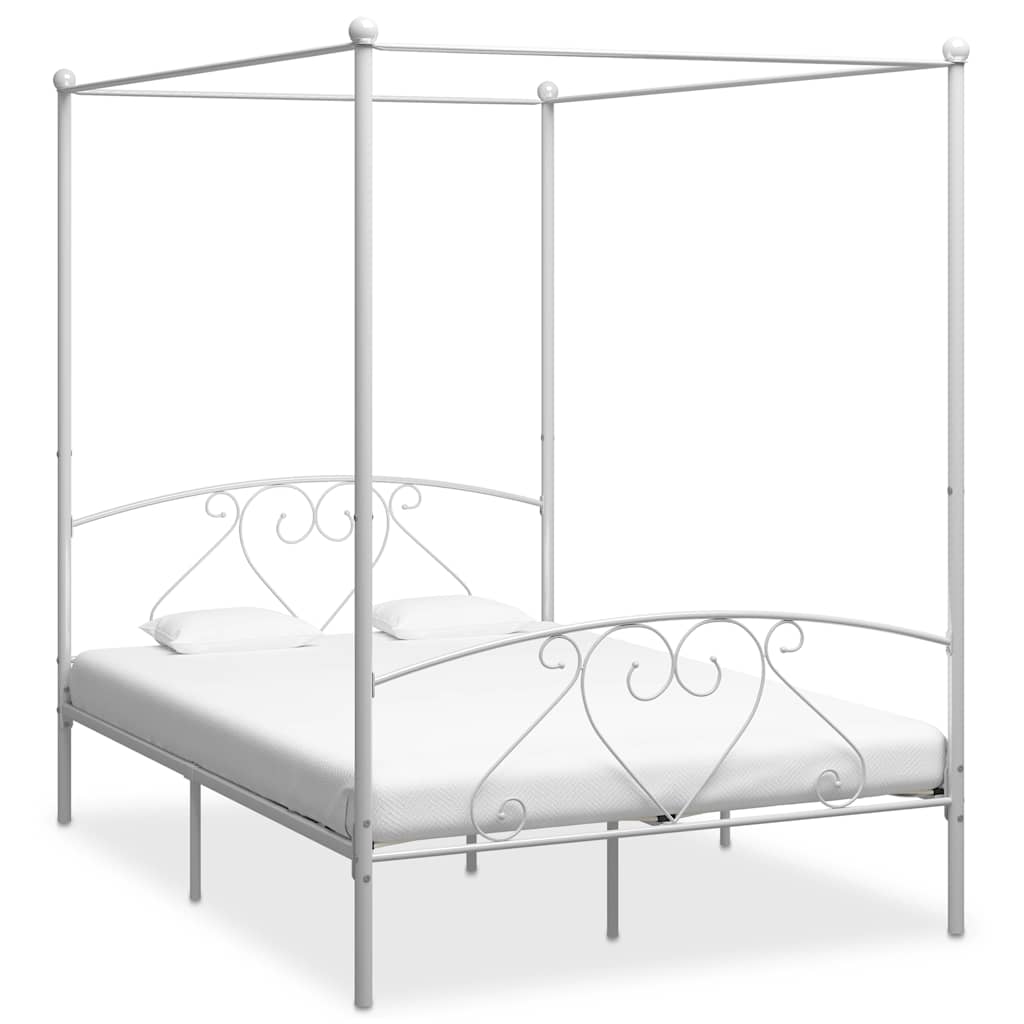 Okvir za krevet s nadstrešnicom bijeli metalni 160 x 200 cm