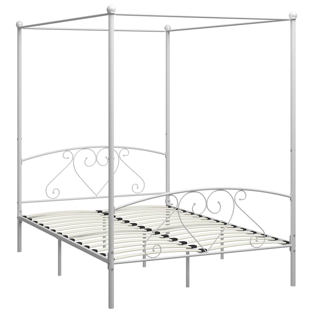Okvir za krevet s nadstrešnicom bijeli metalni 160 x 200 cm