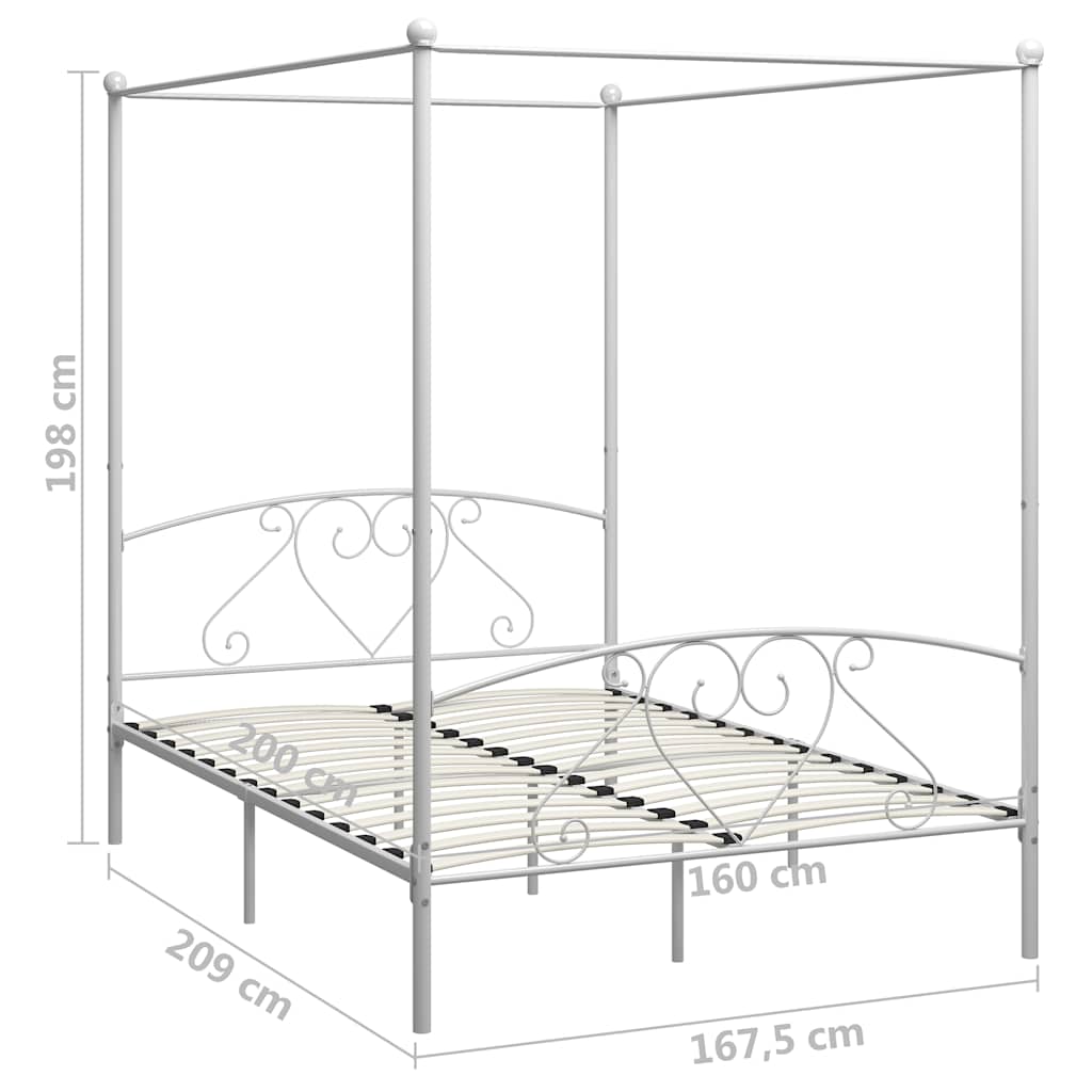 Okvir za krevet s nadstrešnicom bijeli metalni 160 x 200 cm