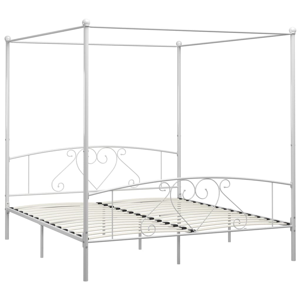 Okvir za krevet s nadstrešnicom bijeli metalni 200 x 200 cm