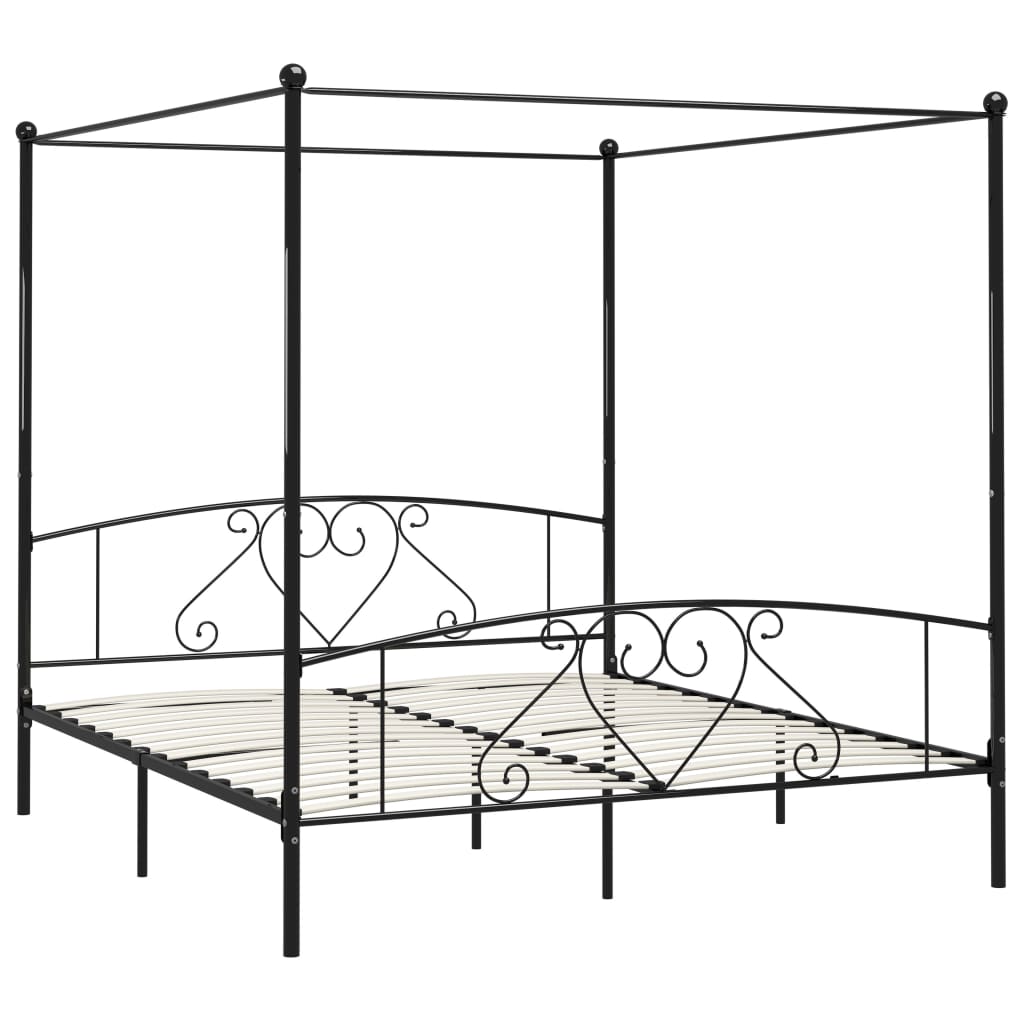 Okvir za krevet s nadstrešnicom crni metalni 180 x 200 cm