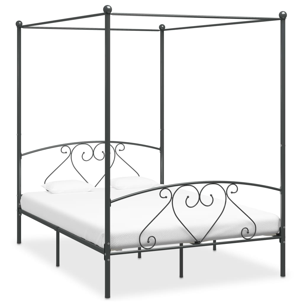 Okvir za krevet s nadstrešnicom sivi metalni 140 x 200 cm