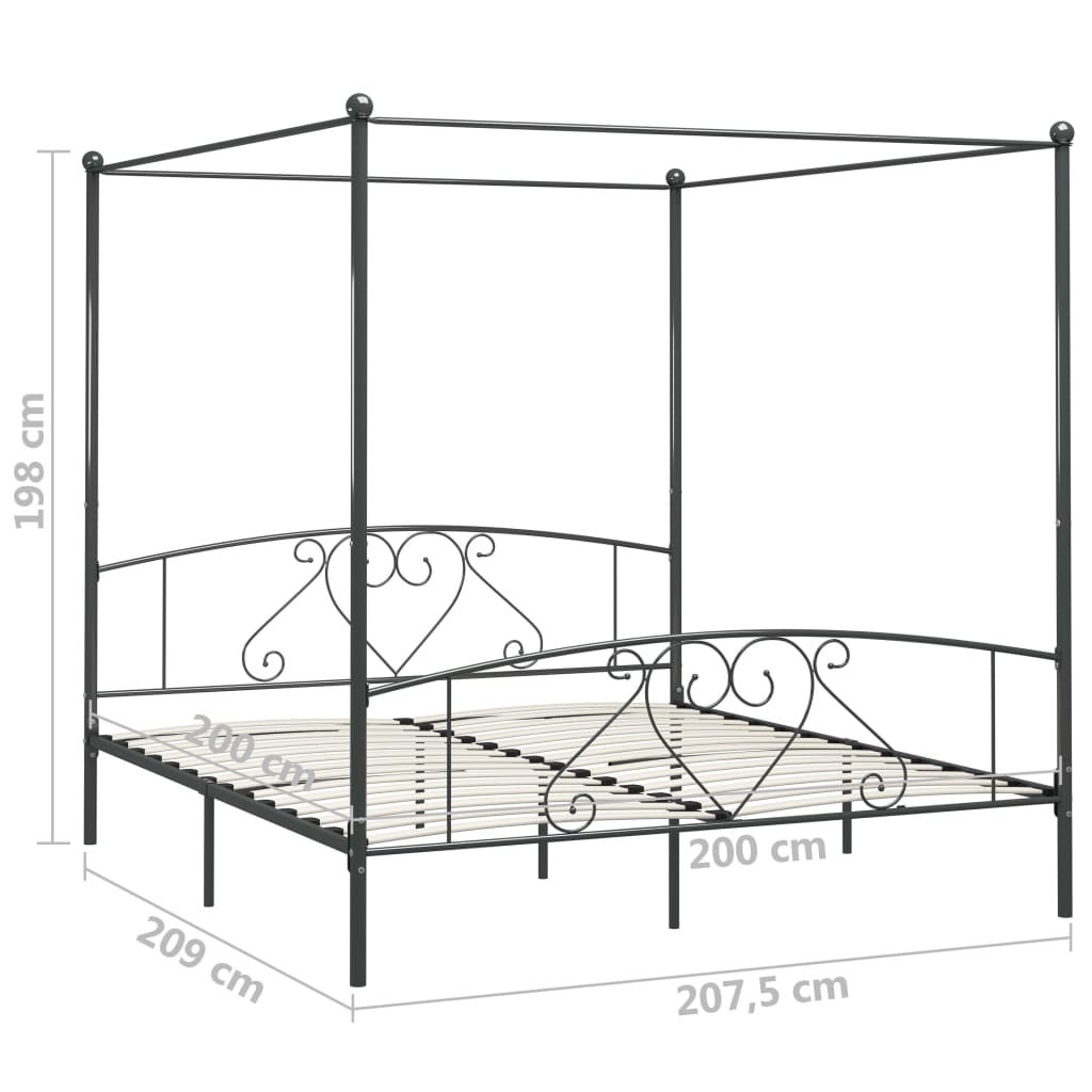 Okvir za krevet s nadstrešnicom sivi metalni 200 x 200 cm
