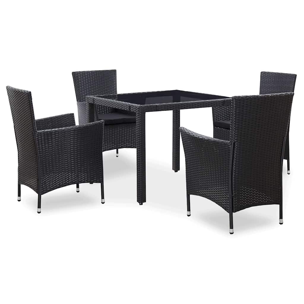 5-dijelni vrtni blagovaonski set od poliratana crni Crna Dužina stola 90 cm