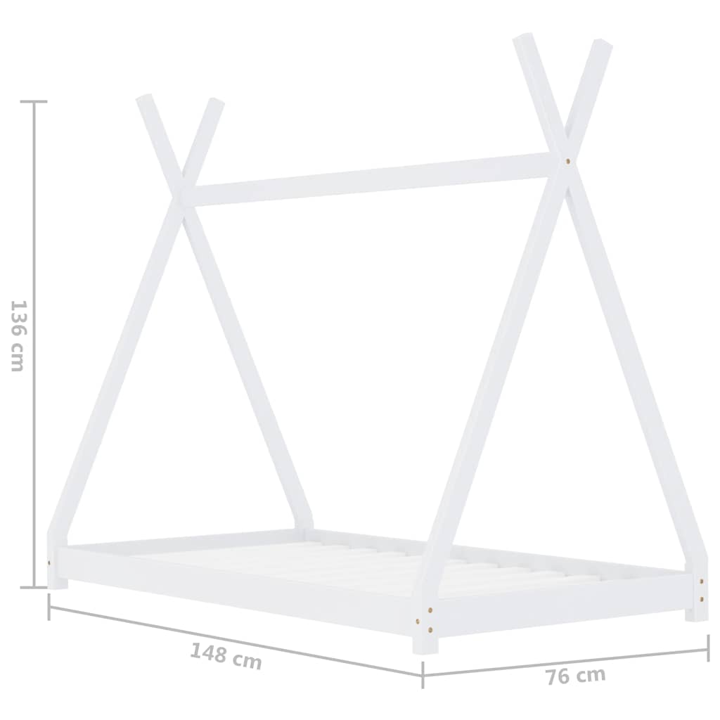 Okvir za dječji krevet od masivne borovine bijeli 70 x 140 cm