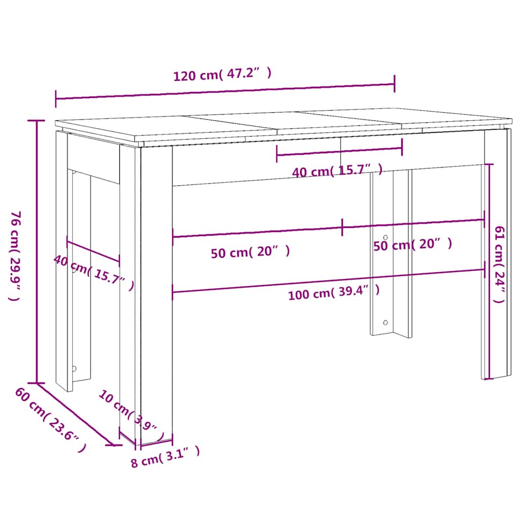 Blagovaonski stol boja betona 120x60x76 cm konstruirano drvo
