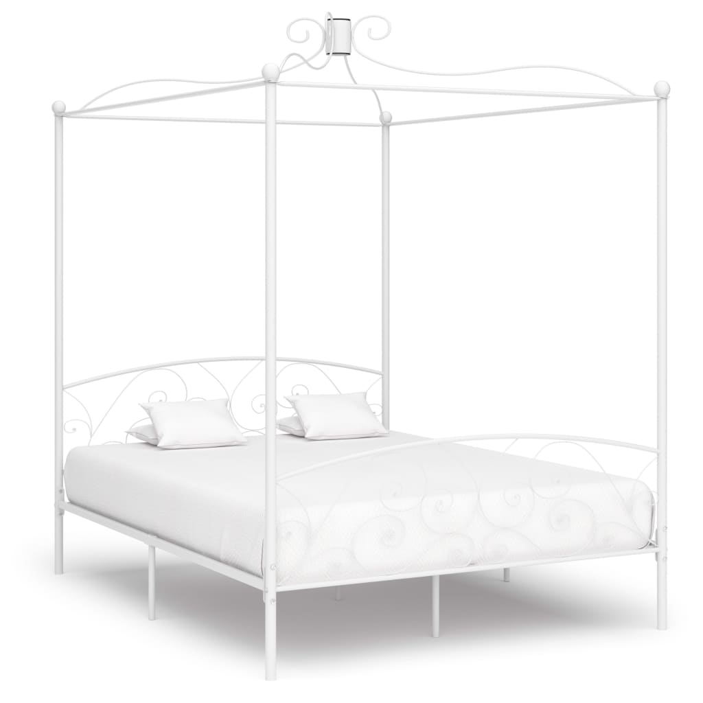 Okvir za krevet s nadstrešnicom bijeli metalni 160 x 200 cm