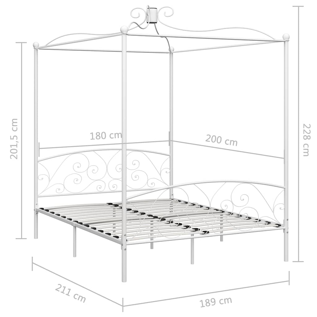 Okvir za krevet s nadstrešnicom bijeli metalni 180 x 200 cm