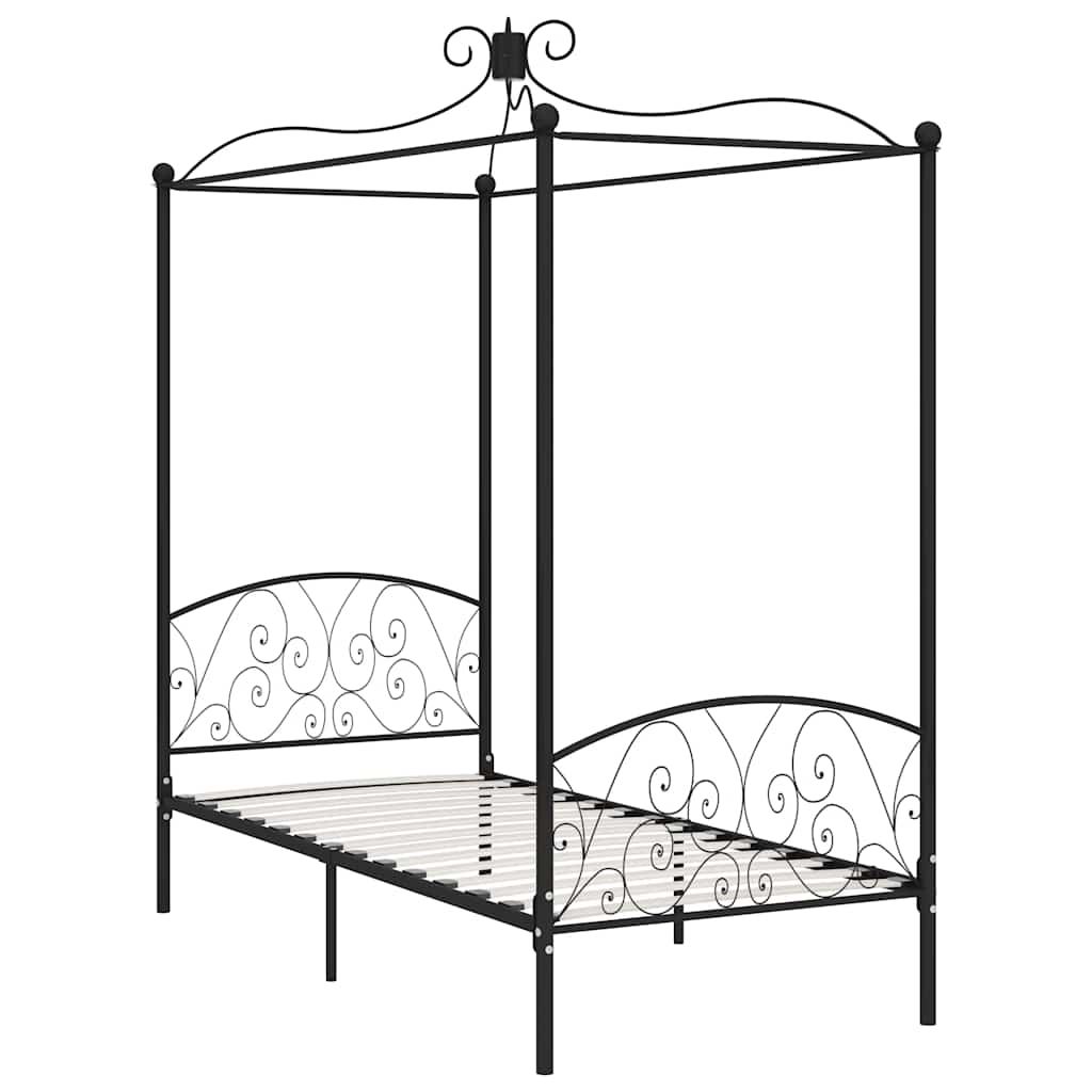 Okvir za krevet s nadstrešnicom crni metalni 100 x 200 cm