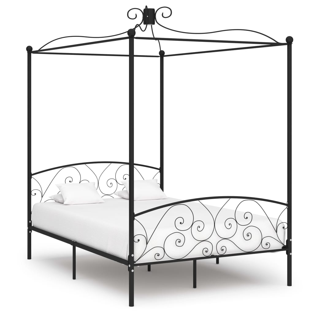Okvir za krevet s nadstrešnicom crni metalni 140 x 200 cm