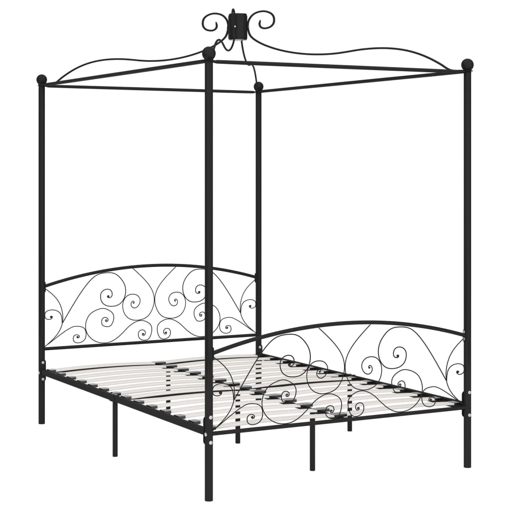 Okvir za krevet s nadstrešnicom crni metalni 140 x 200 cm