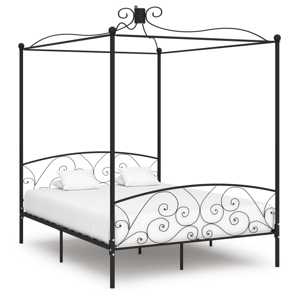 Okvir za krevet s nadstrešnicom crni metalni 160 x 200 cm